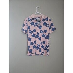 Goodfellow & Co Men's Pink Blue Floral Polo Shirt S Short Sleeve Lightweight